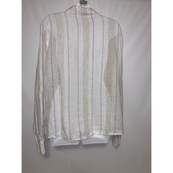 CP Shades Striped Linen Long Sleeve Button Up Shirt Womens Large White Coastal - Picture 4 of 9